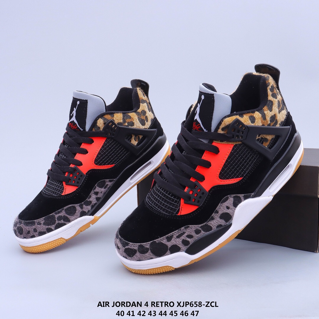 Newest Jordan 4 Leopard Print Black Yellow Red